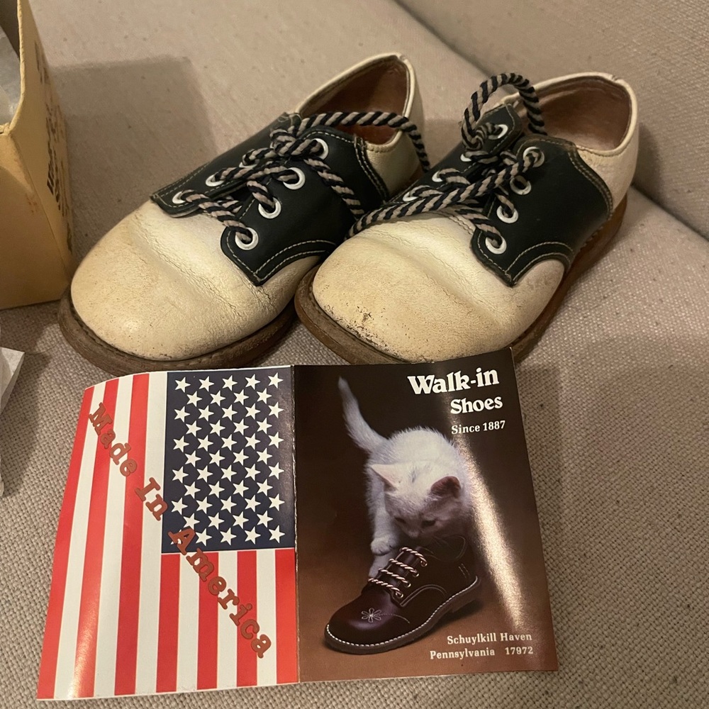 Vintage 1940s-50s Walkin Finest WSCo Toddler Leather Navy Blue/White Oxford